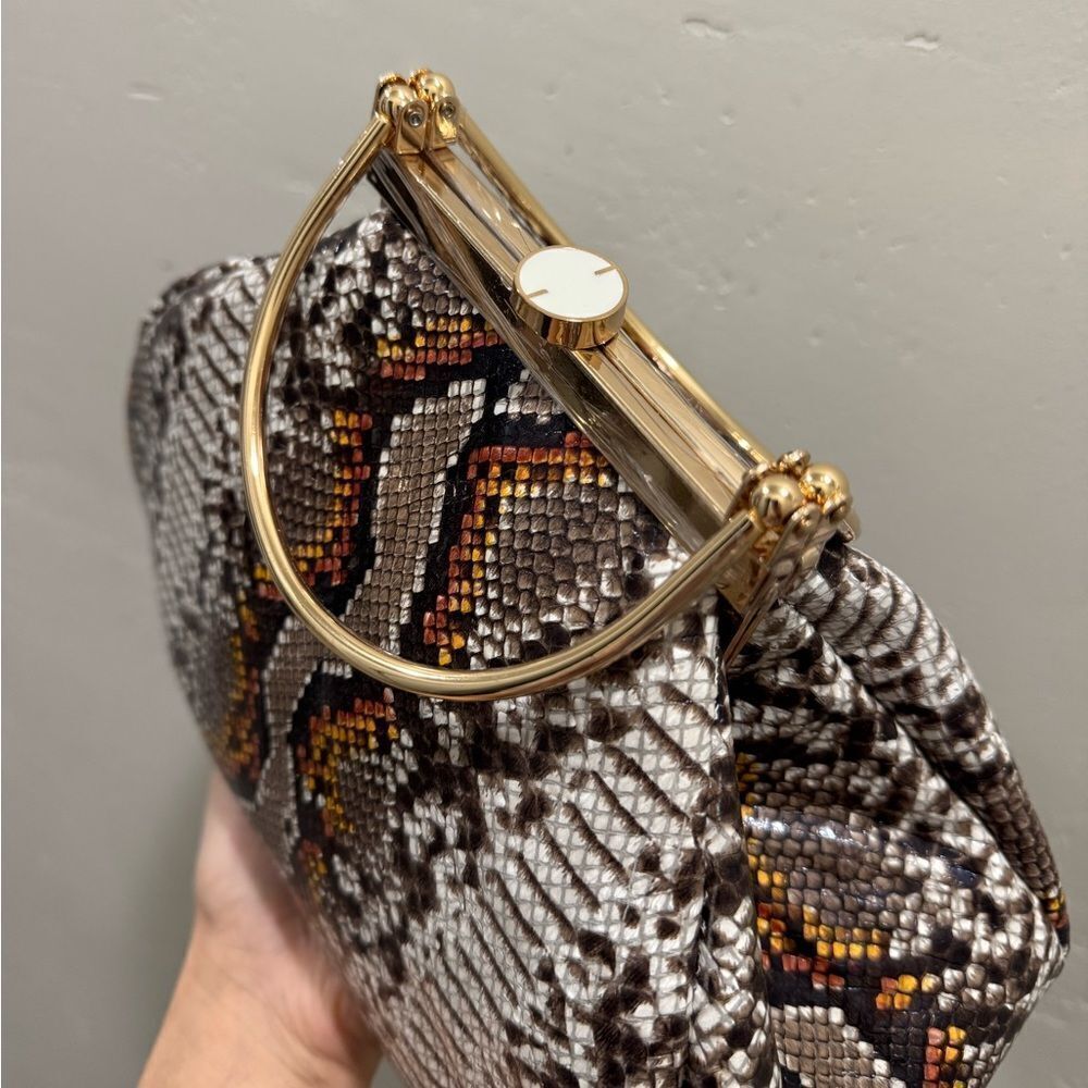 Unique Design! Genuine Cowhide Snake Skin Embossed Top Handle Bag/Crossbody - Picture 10 of 13